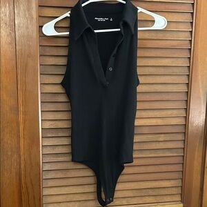 Abercrombie & Fitch Black Sleeveless Polo Ribbed Bodysuit